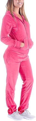 Facitisu Women's Coral Velour 2-Piece Jogger Set Hoodie & Sweatpants Large