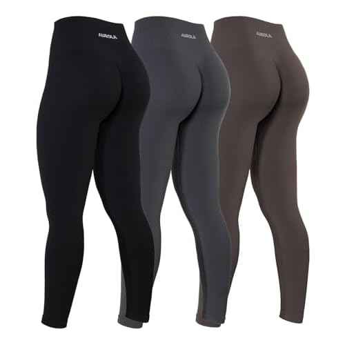 AUROLA Power Workout Leggings for Women Tummy Control Squat Proof Ribbed Thick Seamless Scrunch Active Pants