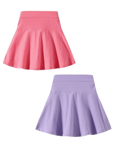 Girls Ruffle Tennis Skirt with Built-in Shorts - Pink/Purple, 7-8 Years