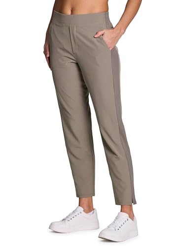 RBX Women's Ankle Pant - Quick Dry Lightweight Stretch Flat-Front Trousers - Medium / Ribbed Side Driftwood