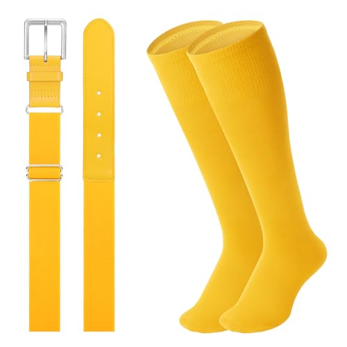 Youth Baseball Socks and Belt Set - Yellow Elastic Belt for Men and Youth