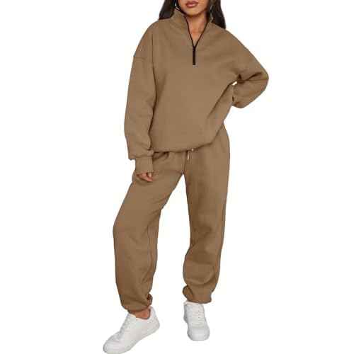 Trendy Queen Womens Sweatsuits 2 Piece Outfits Fall Lounge Sweat Sets Half Zip Sweatshirts with Baggy Sweatpants