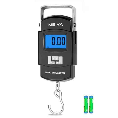 MEIYA Fish Scale 110lb/50kg Digital Fishing Scale with Backlit LCD, Portable Handle, Stainless Steel Hook & 2 AAA Batteries ? Reliable Fishing Gear & Great Fishing Gifts for Men