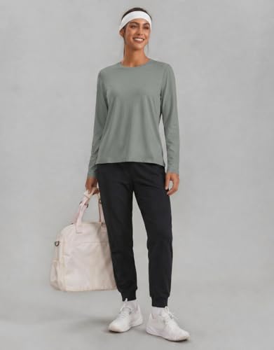 PINSPARK Women's Workout Tops UPF 50+ Loose Long Sleeve Athletic Shirt - Medium Sage Grey