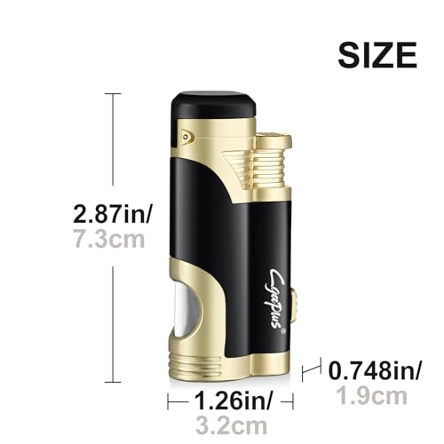 GUEVARA Dual Jet Windproof Cigar Torch Lighter with Punch - Black Gold