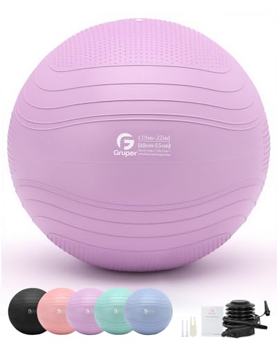 Gruper Yoga Ball Extra Thick Exercise Ball for Workout Pregnancy Stability Lavender 22in