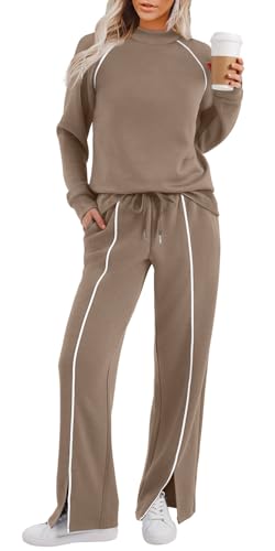 WIHOLL 2 Piece Travel Outfits for Women - Medium Khaki Track Suits & Lounge Sets