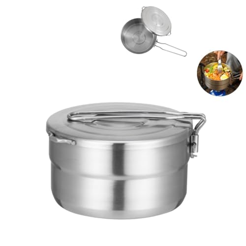 1.5L Stainless Steel Camping Pot with Lid & Folding Handle - Lightweight Outdoor Cookware