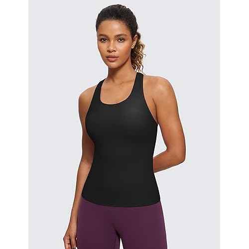 CRZ YOGA Butterluxe Workout Racerback Tank Tops for Women - Padded Athletic Spandex Yoga Shirts with Built in Bra