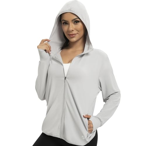 Women's Sun Protection UV Hoodie Jacket XXL Grey Lightweight UPF50+