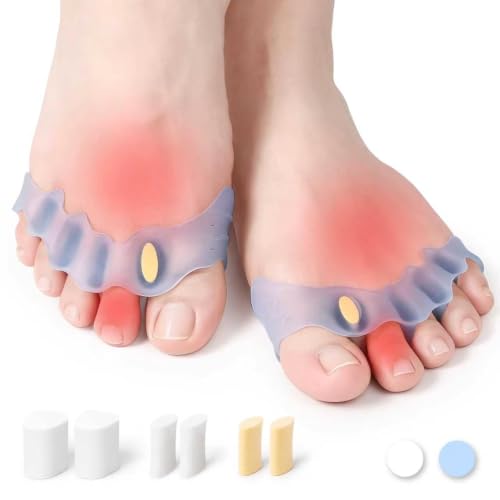 Progressive Big Toe Separators Gel Bunion Corrector for Hammer & Claw Toe - Blue with Hole Plug