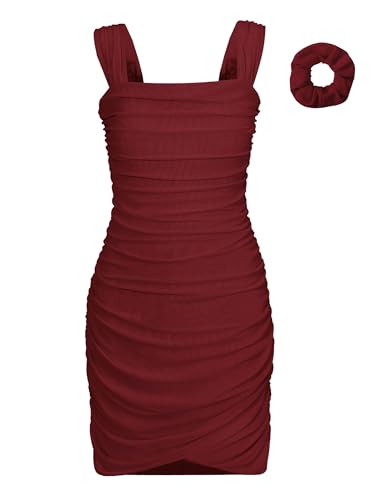 Girls Bodycon Dress with Built-In Bra - Party Formal Mini Dress, 14 Years, Wine Red
