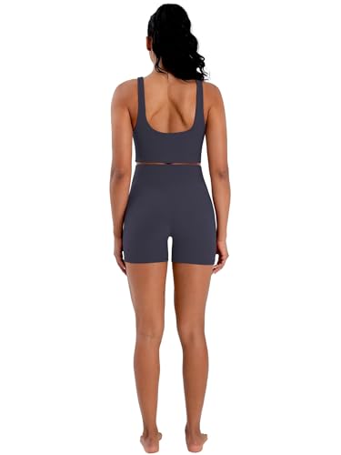 Sunzel Women's High Waisted Crossover Biker Shorts - 4 Inch Inseam, Large, Ash Blue