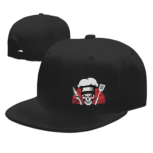 Men's Flat Bill Snapback Hat - Black Baseball Cap with Adjustable Strap - Chef Themed 2