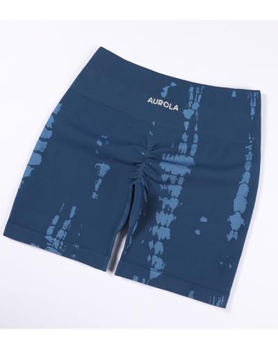 Aurola Women's Scrunch Biker Shorts - Seamless Workout Shorts, Serpent Pattern, Medium, Water Blue & Chestnut Brown Pack