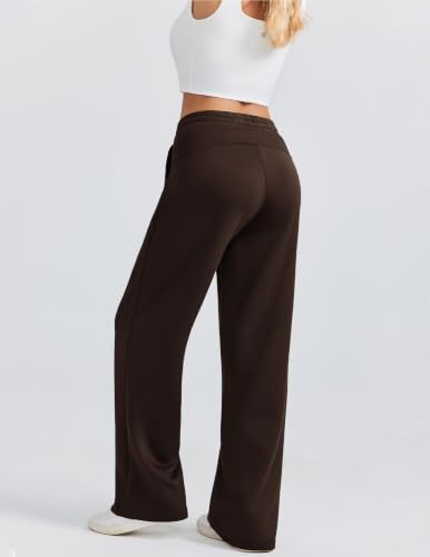 PINSPARK 2 Piece Women's Wide Leg Pants and Mock Neck Sweatsuit Set - Petite / Medium / Espresso Brown