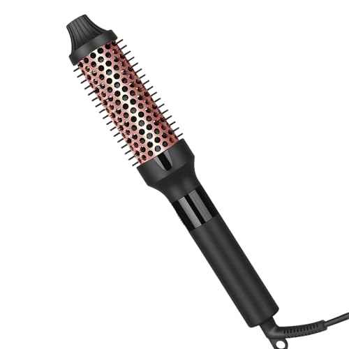 hopopower 1.25/1.5 Inch Curling Iron Brush Ceramic Double PTC Heated Round Hair Curling Comb, Tourmaline Ionic Hot Hair Curler Thermal Brush Blowout Dual Voltage for Traveling (1.5inch)