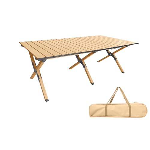 Natural Folding Camping Table with Carry Bag - Portable Aluminum Picnic & Beach Table