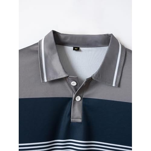 Mens Fashion Color Block Polo Shirts Casual Short Sleeve T Shirt Striped Moisture Wicking Golf Shirts Tops
