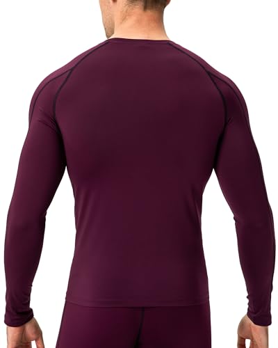 Men's Compression Long Sleeve Athletic Workout T-Shirt - Maroon, Large