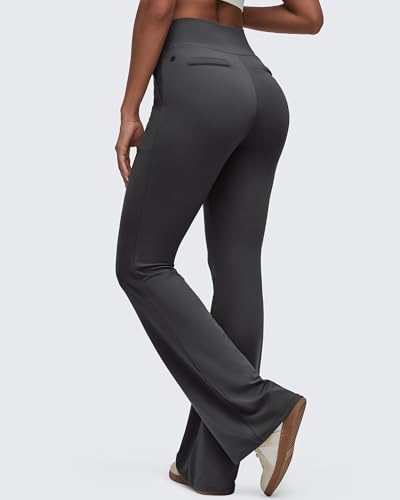 G4Free BareFeel Flare Yoga Pants Women High Waisted Bootcut Leggings - Regular-Height 5'4.5-5'7, Large, Black