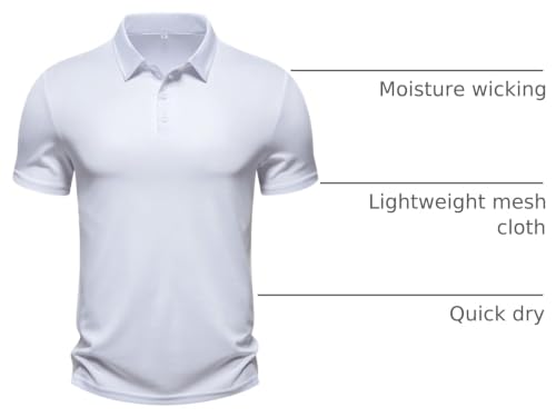 Men's Performance Golf Polo Shirt Small White Moisture Wicking Quick Dry Activewear