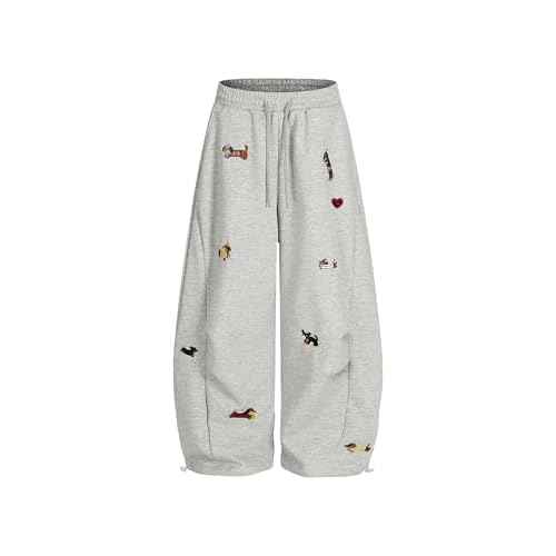 Aelfric Eden Embroidery Puppy Baggy Barrel Sweatpants Casual Y2K Elastic Drawstring Unisex Wide Leg Pants Lantern Trouser