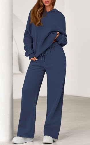 Women's Sweatsuits 2 Piece Lounge Set - Fall Matching Outfit Grey Blue Medium