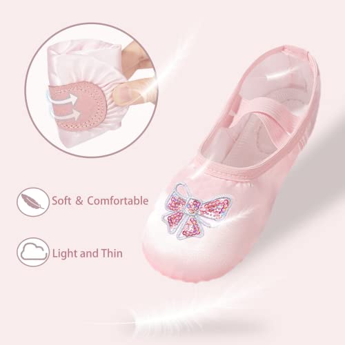 Triple Deer Ballet Shoes for Girls - Pink Bow, Toddler & Kids Satin Practice Slippers