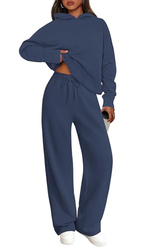 Women's Sweatsuits 2 Piece Lounge Set - Fall Matching Outfit Grey Blue Medium