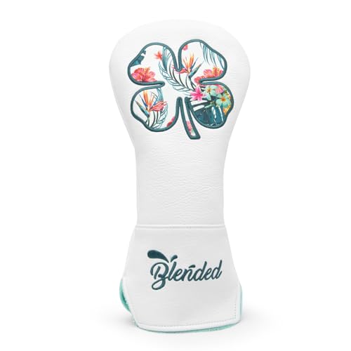 Golf Club Head Cover with Lucky Clover & Number Tag for Driver – White