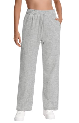 Women Baggy Straight Leg Sweatpants with Drawstring - Medium Grey, 28 Inch Inseam