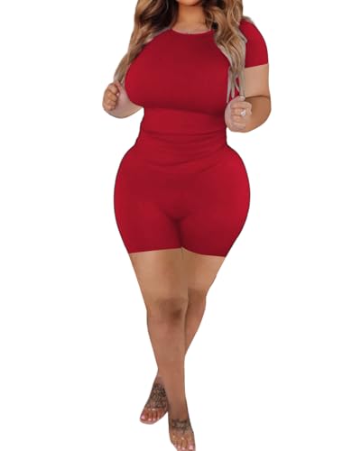 Chicyes Women's Summer 2-Piece Workout Sets - Medium Red