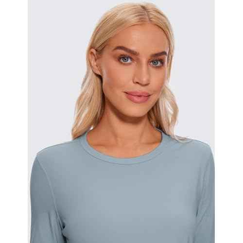 CRZ YOGA Pima Cotton Long Sleeve Workout Shirts for Women Loose Cropped Tops Athletic Sports T-Shirt