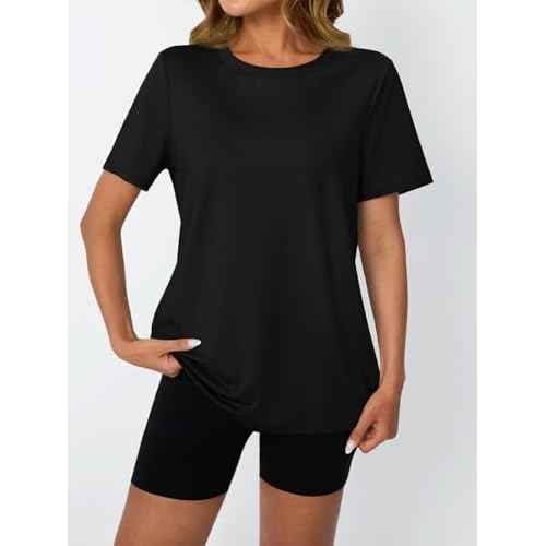 AUTOMET Women's Workout Tops Short Sleeve Gym Shirts Summer Athletic Yoga Tshirts Loose Fit Casual Clothes 2025