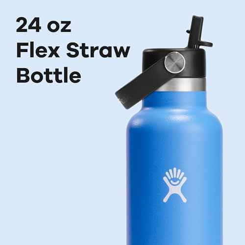 Hydro Flask Water Bottle - Insulated Stainless Steel - Straw Lid, Non Spill, Leakproof 24 Oz Cascade Blue