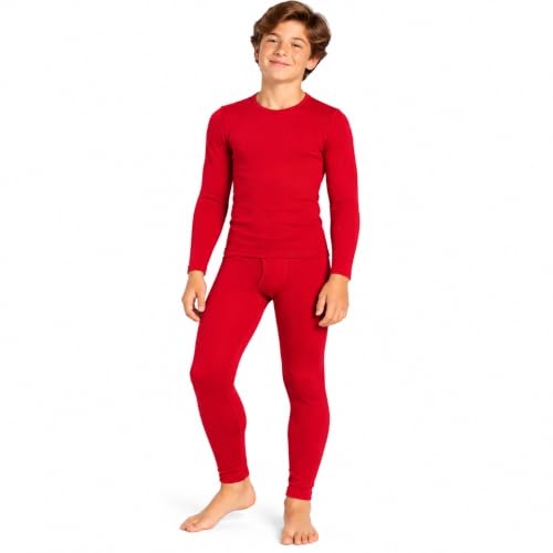 Thermal Underwear Set for Boys Large (12-14) Red Fleece Top & Long Johns