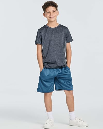 5 Pack Boys' Athletic Shorts with Pockets - Quick Dry Basketball Soccer Kids Teens