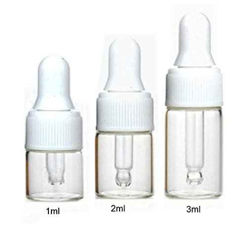 100Pcs 3ml Clear Mini Cute Glass Essential Oil Dropper Bottles with Eye Dropper Dispenser for Perfume Cosmetic Liquid Aromatherapy Sample Storage Jar Vial Containers Kitchen Tool, White Cap