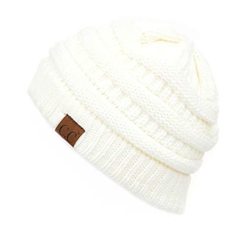 Unisex Ivory Cable Knit Beanie Hat - Thick, Soft & Warm Chunky Winter Accessory