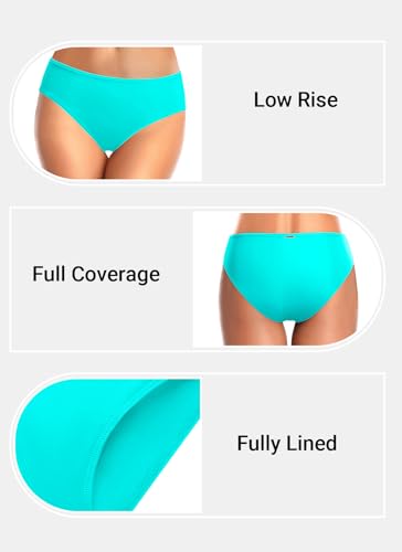 Women's Low Rise Full Coverage Bikini Bottoms - Medium Aqua, Non-Strappy