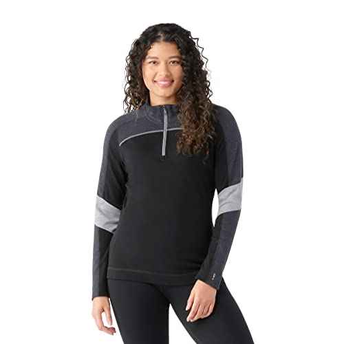 Smartwool Classic Thermal Merino Base Layer Color-Block 1/4 Zip Black/Charcoal Heather MD