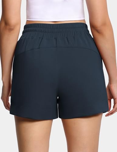 Women's Drawstring Sweat Shorts High Waisted Summer Workout Lounge Pants Navy Blue Medium