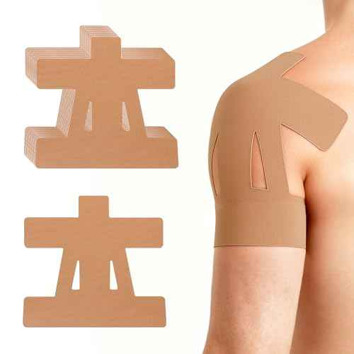 Precut Kinesiology Tape for Shoulder, 10 Pcs Athletic Knee Tape for Shoulder Pain Relief Waterproof Elastic Supports Hypoallergenic Latex-Free Tape for Sports - Beige