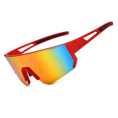 Sports Sunglasses for Men Women Running Baseball Cycling UV400 Red Mirror 75mm