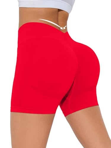 Women Workout Shorts V Back Scrunch Gym Yoga Biker Shorts Large Red