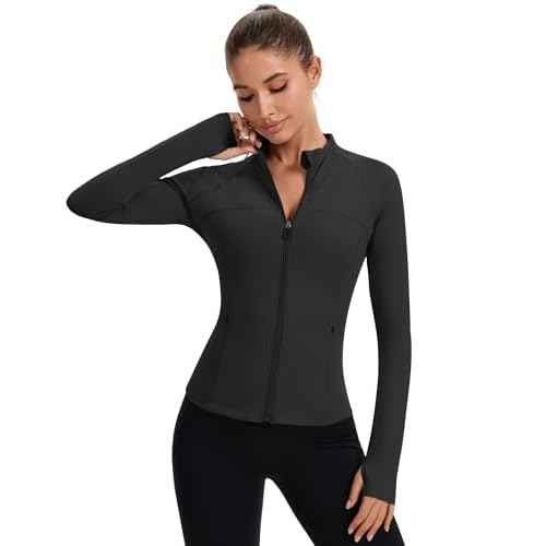 Rapbin Women's Full Zip Workout jackets Runing Slim Fit Athletic Tops With Thumb Holes