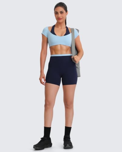 Aoxjox Dual Core Halter Crop Top - Small Airy Blue/Midnight Navy