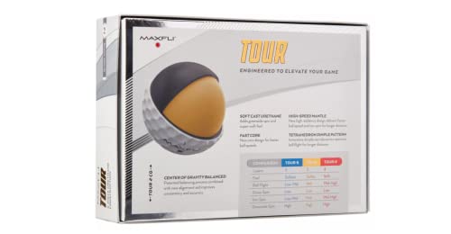 Maxfli 2023 Tour Golf Balls 12-Pack – High-Speed, Soft Urethane Core, Tetrahedron Dimple Pattern