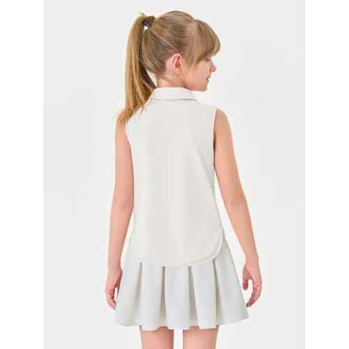 Haloumoning Girls Athletic Sleeveless Golf Polo Shirts Kids Quarter Zip Quick Dry Workout Tank Tops 5-14 Years
